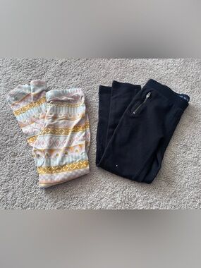 Cat & Jack Black Active Leggings and Pastel Patterned Knit Leggings Duo